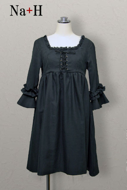 ガーゼ姫袖ワンピース（黒） 