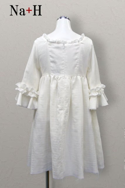 ガーゼ姫袖ワンピース（白） 